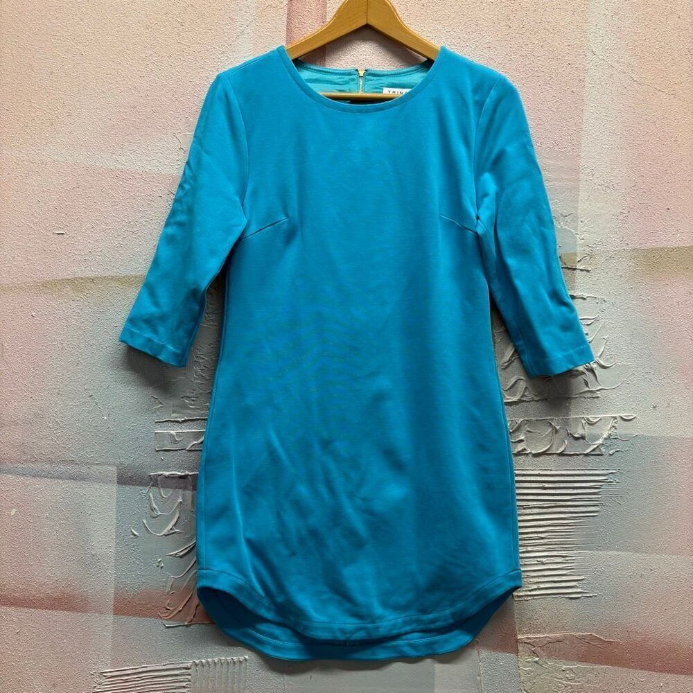 Trina Turk 6 Blue 3/4 Sleeve Dress Preppy Boardwalk Party Luxury Old Money